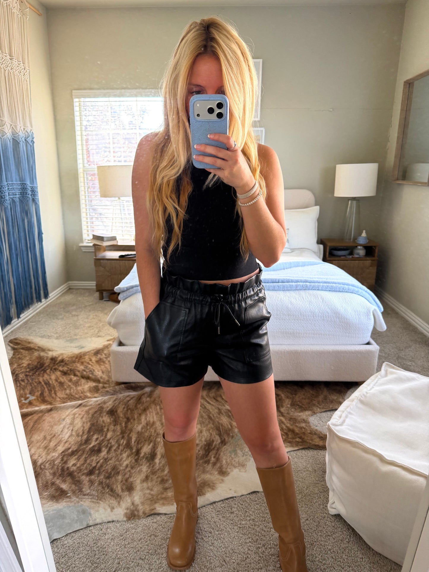 i’m on fire leather shorts