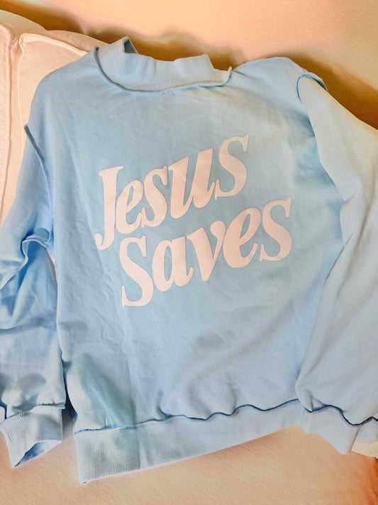 Jesus saves mockneck sweatshirt